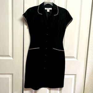 Vintage David Warren Design Black Cream Piping Short Sleeve Pencil Dress Size 4P